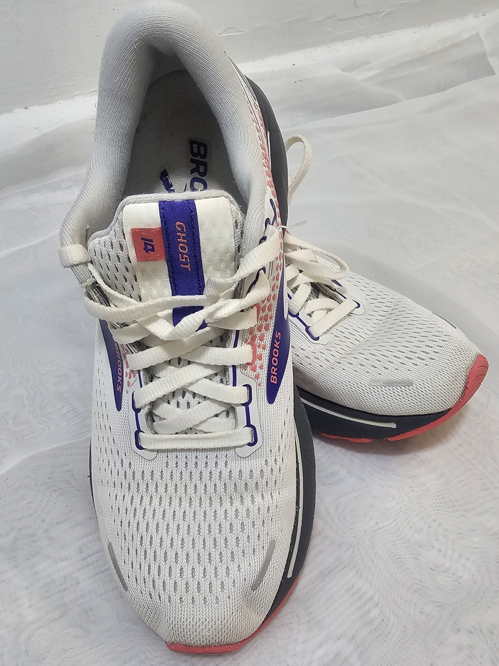Brooks Ghost14White Purple Coral Mesh Lace Up Low Top Sneakers Rubber.SizeUS 7.5